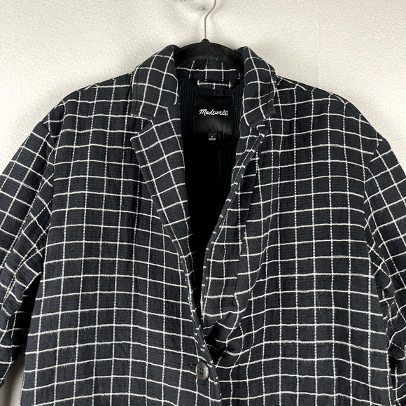 Madewell Waffleback Shaw Blazer Women Small Black Windowpane Cotton Unstructured - Picture 3 of 15